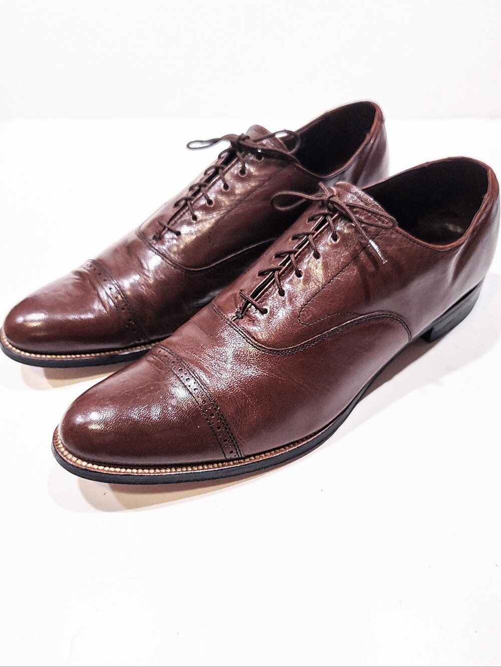 Stacy Adams Men's Brown Leather Cap Toe Oxford Dress Shoes Size 12 D